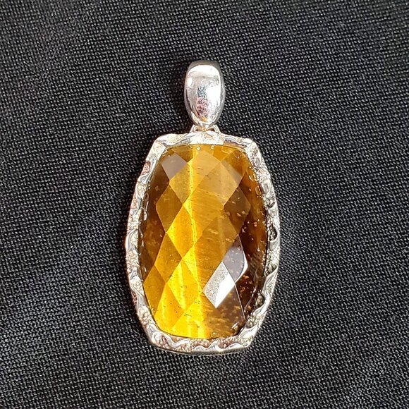 Whitney Kelly Faceted Tigers Eye Pendant Sterling Silver 2 inches signed WK 925 - Picture 14 of 15